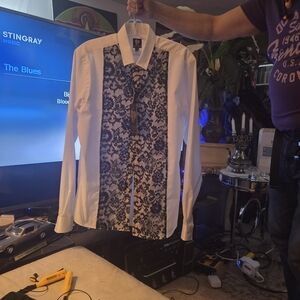 Men's White and Black Lace Dress Shirt